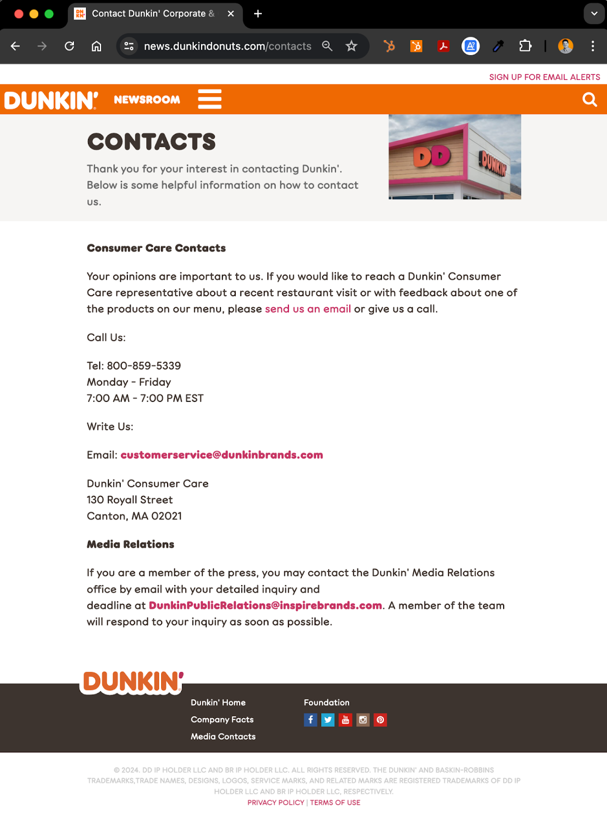 dunkin-contact-page-screenshot